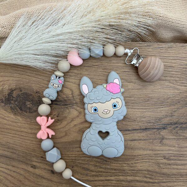 Szürke láma cumilánc rágókával