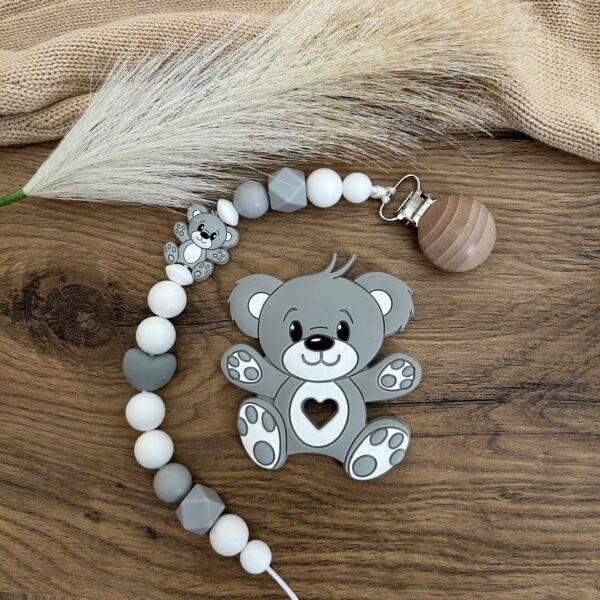 Szürke maci cumilánc rágókával